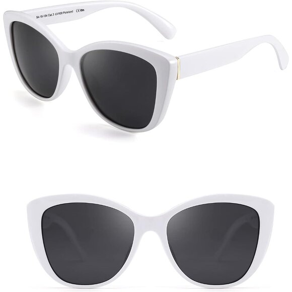 🆕Women White Polarized Cat Eye Sunglasses Vintage Jackie O American Square - Picture 5 of 7